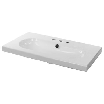 White Ceramic Built-In, or Wall Mounted Sink, Three Faucet Holes