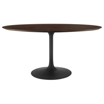 Modway Lippa 60" Oval Modern Wood & Metal Dining Table in Cherry Walnut/Black