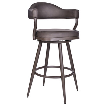 Darrel 30" Barstool, Brown Powder Coated Finish and Vintage Brown Faux Leather