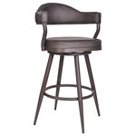Dwellist - Darrel 30" Barstool, Brown Powder Coated Finish and Vintage Brown Faux Leather - The Dwellist Darrel contemporary barstool is a gorgeous piece to have in any modern household. This elegant barstool boasts a durable Brown Powder Coated finish metal frame accompanied by sleek Vintage Brown faux leather upholstery. This exquisite combination endows the Darrel with a truly unique contemporary style without compromising on durability. The Darrel's low upholstered back is designed to hug the user, providing excellent lumbar support. The Darrel's practical leg design features a convenient ringed footrest and floor protectors, assuring that the barstool will not damage hardwood or tile floors when moved. The rounded upholstered seat features a 360 degree swivel function, allowing for enhanced mobility while seated. The Darrel is available in two industry standard sizes; 26 inch counter and 30 inch bar height.