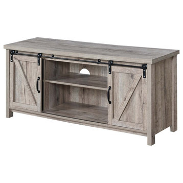 Blake Barn Door Tv Stand With Shelves And Sliding Cabinets