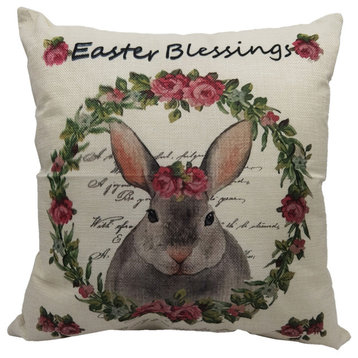 15.5" Easter Blessings Bunny Rabbit Accent Pillow, Indoor Spring Decoration