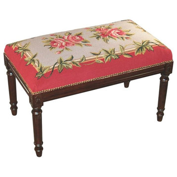 Bench Victoria Backless Wood Stain Wool Upholstery Needlepoint