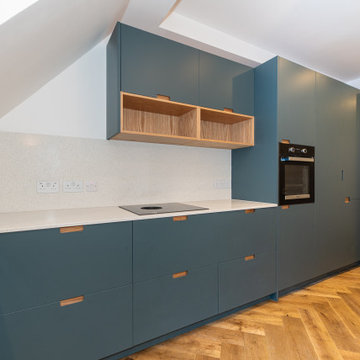Modern Wraparound Kitchen Extension with Steel Blue Design in West London