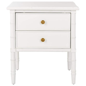 Unique Nightstand, Lacquered Bamboo Wood Construction With 2 Drawers, White
