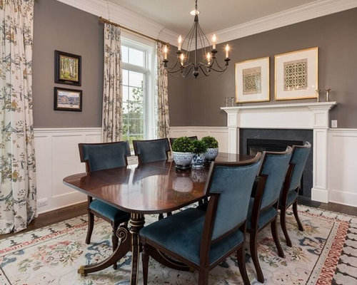 Esszimmer mit Kaminsims aus Beton und brauner Wandfarbe Ideen, Design