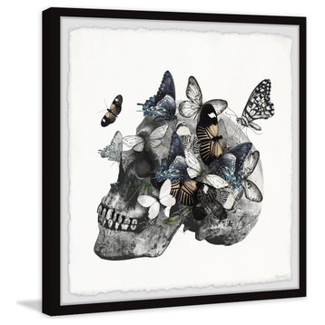 "Butterfly Swarm and Skull" Framed Painting Print, 12x12