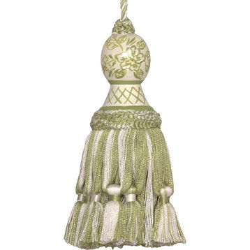 Tassel Toile Green Pair Poly Rayon Wood Carved Hand-Painted Pa
