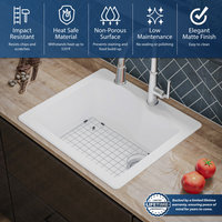 Karran Drop-In Quartz 25" 1-Hole Single Bowl Kitchen Sink Kit, White