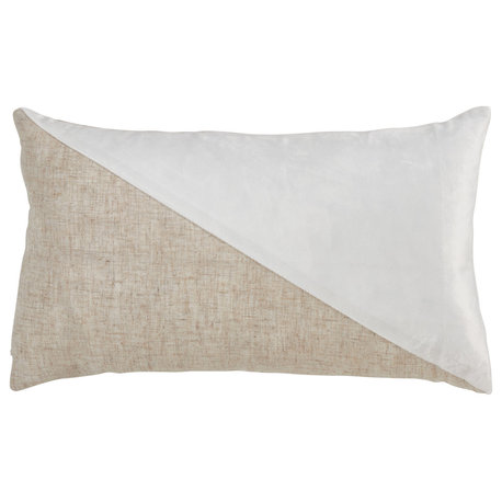 Velvet  LumbarThrow Pillow With Geometric Design, White, 12"x20", Down Filled