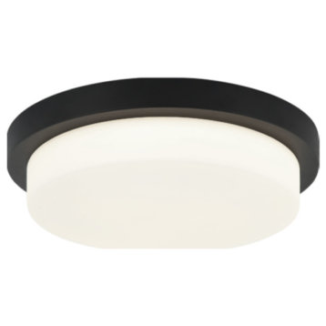 Durham Flush Mount, 1-Light, LED, Matte Black, White Glass Shade, 15.75"W