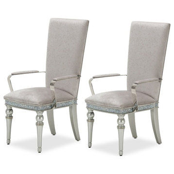 Michael Amini Melrose Plaza 19.75" Wood/Velvet Dining Arm Chair Gray (Set of 2)