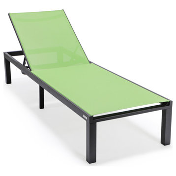 LeisureMod Marlin Patio Chaise Lounge Chair With Black Frame, Green
