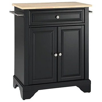 Classic Kitchen Island, Natural Wooden Top and Raised Panel Doors and Drawer, Bl