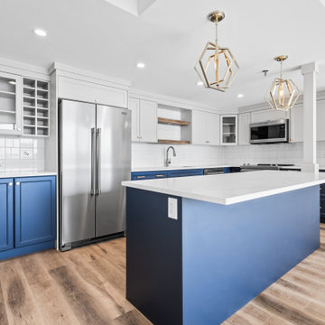 Condo renovation with eye catching blue cabinets