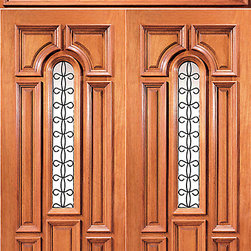 Prehung Mahogany Center Arch Lite Double Door Rectangular Transom - Front Doors