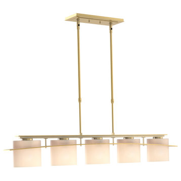 Arc Ellipse 5 Light Pendant, Modern Brass, Opal Glass, Standard Height