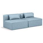 Meridian Furniture - Cube Upholstered Modular Sofa, Light Blue, 2-Piece: 2 Armless Chair, Vegan Leather - Elevate your space with the luxurious Cube Vegan Leather Modular Sofa. This modular sofa exudes modern elegance, charm, and comfort making it a perfect addition to any contemporary living space. Its clean lines and cube shape are reminiscent of minimalist design, while the plush light blue vegan leather upholstery adds a touch of luxury and sophistication. The chair's versatile construction and geometric aesthetic seamlessly integrate into various design styles, from sleek living rooms to chic home offices, embodying the essence of modern design and creating a sense of order and tranquility in your space.