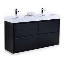 60 inch Double Sink Black Finish Free Standing Modern Bathroom Vanity - Bathroom Vanities And Sink Consoles