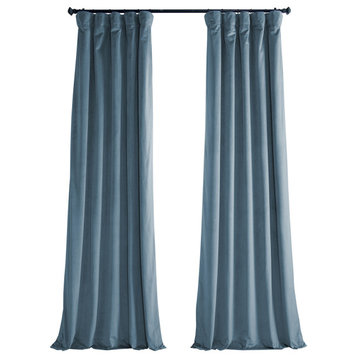 Heritage Plush Velvet Curtain Single Panel, Denmark Blue, 50"x96"