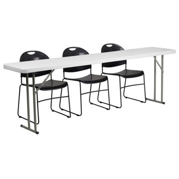 Flash Furniture 4 Piece 96" x 18" Folding Table Set in White and Black