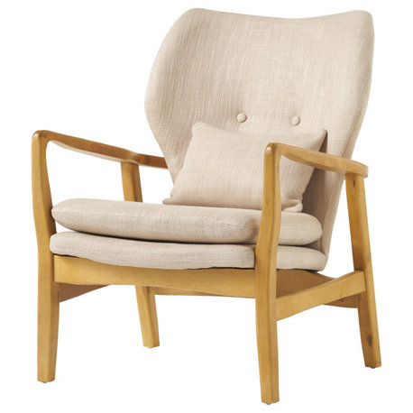 GDF Studio Kama Accent Armchair, Beige/Walnut