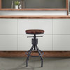 Paris Industrial Adjustable Barstool, Silver Brushed Gray & Rustic Ash Wood Seat
