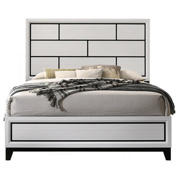 Contemporary Bedroom Set, Carved Panel Head & Footboard With Tapered Legs, White, King
