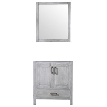 Jacques 30" Distressed Grey Single Vanity, no Top and 28" Mirror