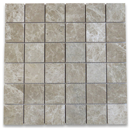 Emperador Light Brown Marble 2x2 Square Mosaic Tile Polished, 1 sheet