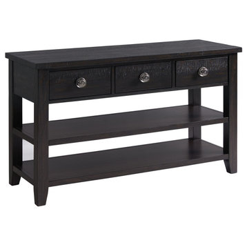 Transitional Console Table, 3 Spacious Drawer With Round Silver Knobs, Espresso