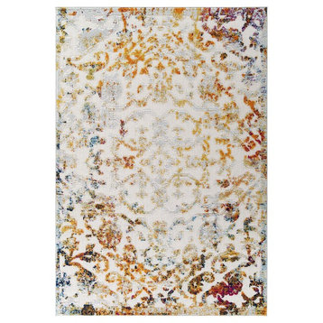 Vintage Ornate Floral Lattice 5x8 Indoor and Outdoor Area Rug