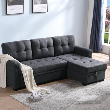 Lucca 84" Woven Reversible Sleeper Sectional Sofa with Storage Chaise