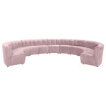 Meridian Furniture - Limitless Velvet Upholstered 11-Piece Modular Sectional, Pink - Invest in your home's comfort with this Limitless 11 Piece Sectional. This modular unit offers tons of flexibility in the number of ways that you can put each piece in the Limitless collection together to get the ideal customized look. Upholstered in pink velvet, this beautiful piece is soft and cool to the touch, so you can feel comfortable from every angle. Button and channel tufting add to this unit's upscale look and contemporary charm.