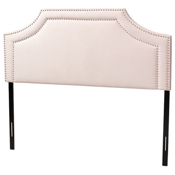 Contemporary Light Pink Velvet Fabric Upholstered Queen Size Headboard