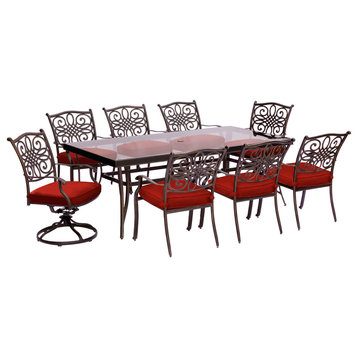 Traditions 9-Piece Dining Set, Red With Extra Large Glass-Top Table