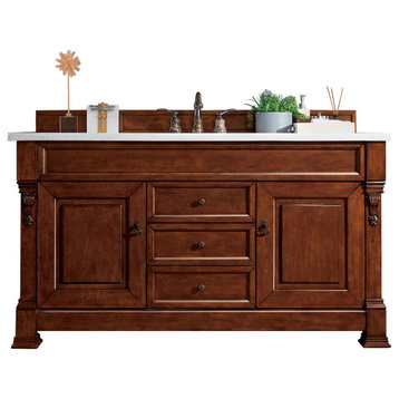 Brookfield 60" Warm Cherry Vanity, Arctic Fall Solid Surface Top