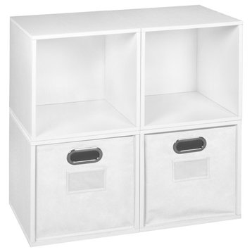 Niche Cubo Storage Set - 4 Cubes and 2 Canvas Bins- White Wood Grain/White