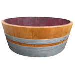 Master Garden Products - Lacquer Finished Shallow Wine Barrel Planter, 23"W x 9"H - All colors shown on the pictures may vary because these are made from used wine barrels, each one is different as we get them.