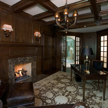 Paneled Cherry Library features Coffered Ceiling