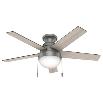 Hunter Fan Company  46" Anslee Low Profile  Ceiling Fan With Light, Light Gray O