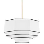 Hudson Valley Lighting - Riverdale 4-Light Large Pendant, Aged Brass, White Belgian Linen Shade - Faceted, layered, and accented with dark welting, Riverdale plays with geometric contrast and nautical color schemes to bring decorative impact and soft light to any space.