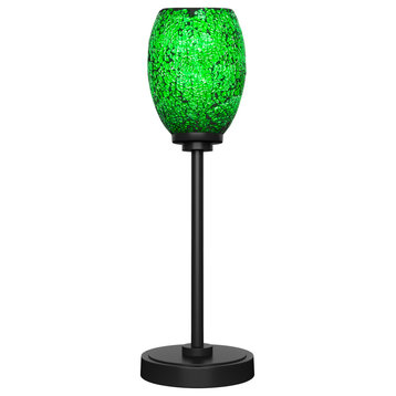 Luna Table Lamp With 5" Green Fusion Glass, Matte Black
