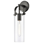 Innovations Lighting - 1-Light Sconce, Matte Black, Clear - An elegant twist on industrial lighting, Pilaster boasts a metal base with long dramatic glass cylinders filled with equally extraordinary Edison style bulbs.