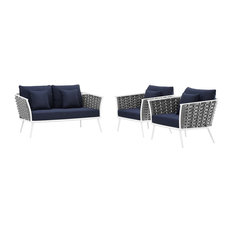 Stance 3 Piece Outdoor Patio Aluminum Sectional Sofa Set, White Navy