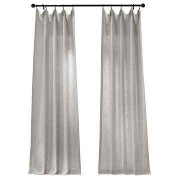 Belgian Heavy Faux Linen Semi Sheer Curtain Single Panel, Off-White, 50"w X 96"l
