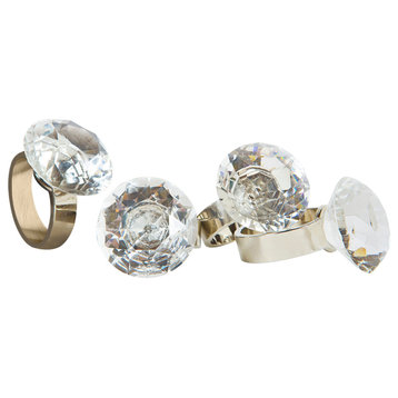 Bling Diamond Engagement Ring Metal Napkin Rings, Silver, Set of 4