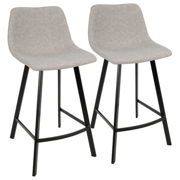 Outlaw Industrial Counter Stool, Black With Gray Faux Leather, Set of 2