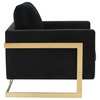 LeisureMod Lincoln Velvet Accent Arm Chair With Gold Frame, Midnight Black