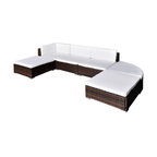 vidaXL Patio Furniture Set 6 Piece Patio Sofa with Stool Poly Rattan Brown